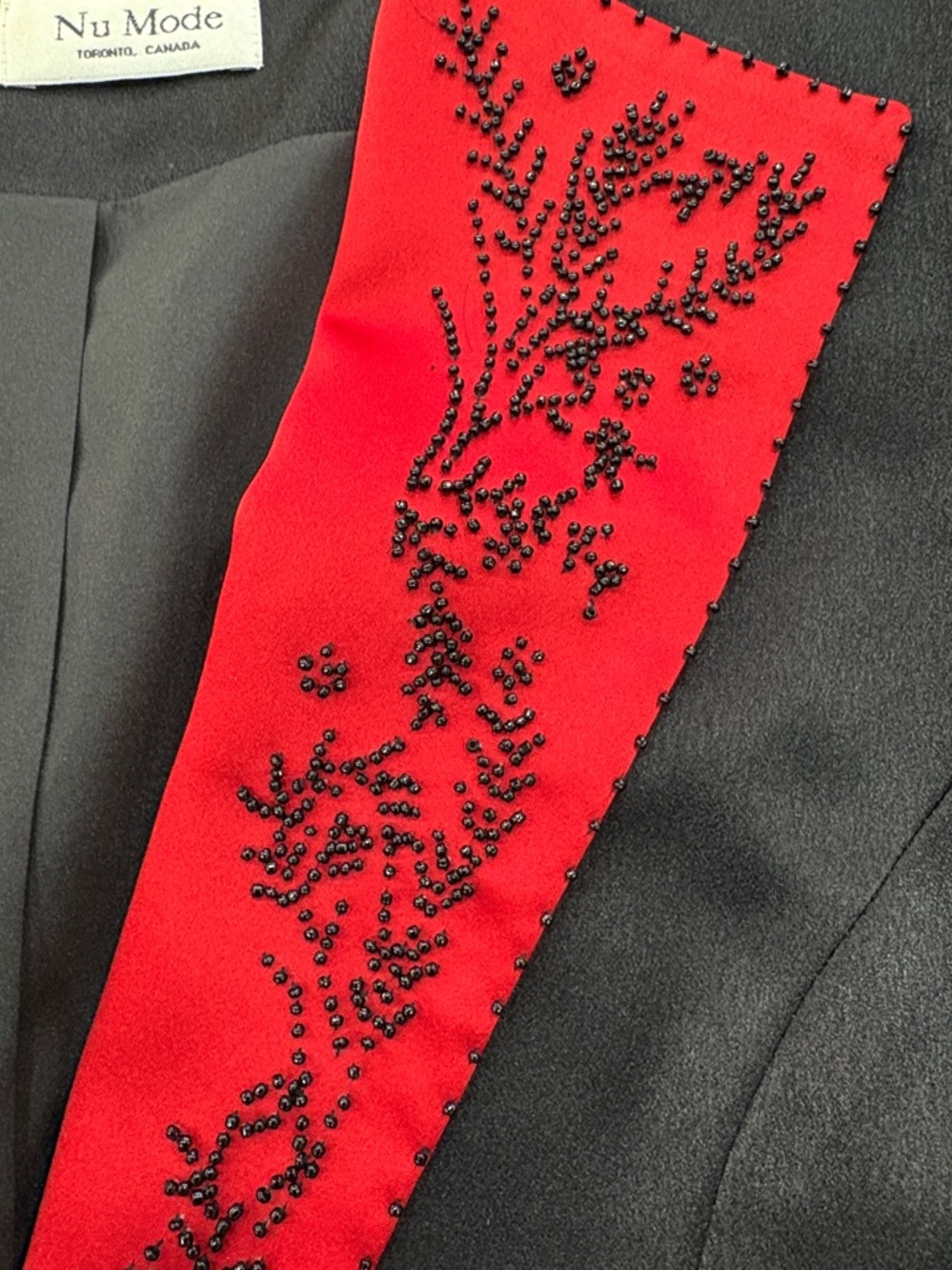 Nu Mode Black Blazer with Red Beaded Lapel - Picture 3 of 4